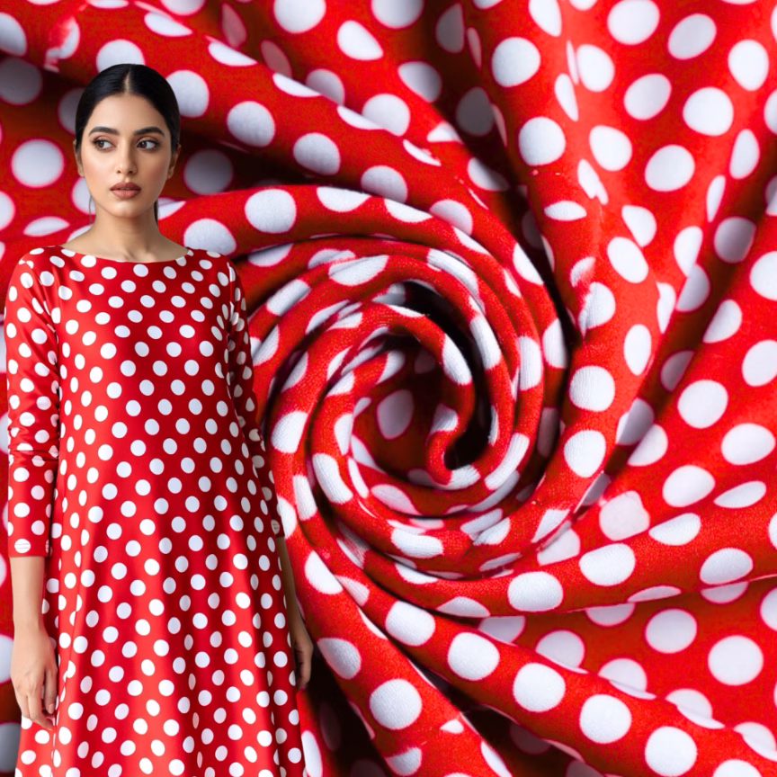 Polka Dot Printed Scuba Fabric - Assorted Colours - 150CM Wide